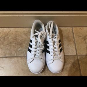 Black and White Adidas with Three Strips